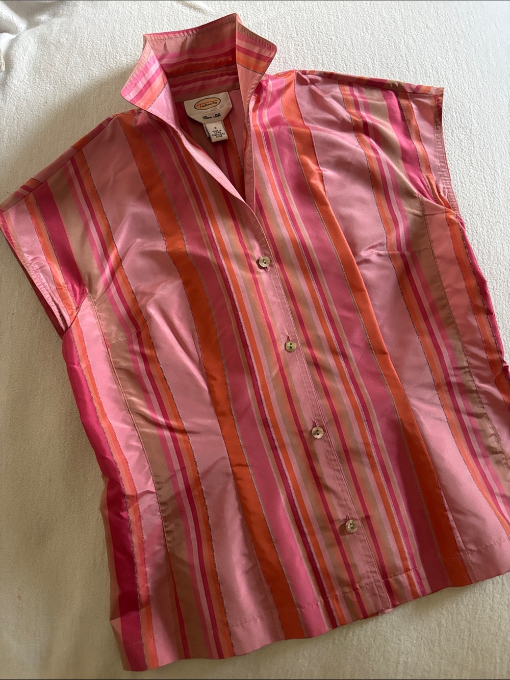Talbots Pink and Orange Striped Silk Blouse